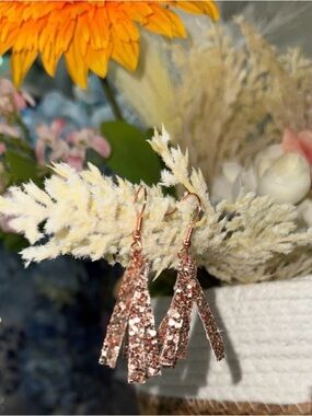 Rose Gold Glitter Fringe Drop Earrings Handmade